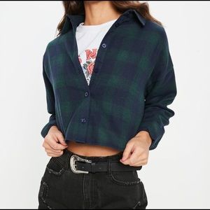 Missguided Green Plaid Crop Shirt